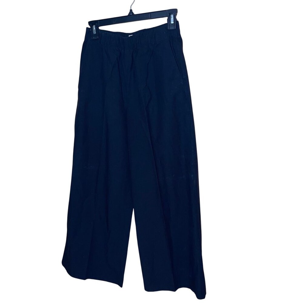 Eileen Fisher Womens Size Pxs Black Washed Wide-Leg Relaxed Trouser Pants Casual